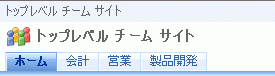 サブサイトが表示されているトップ リンク バー